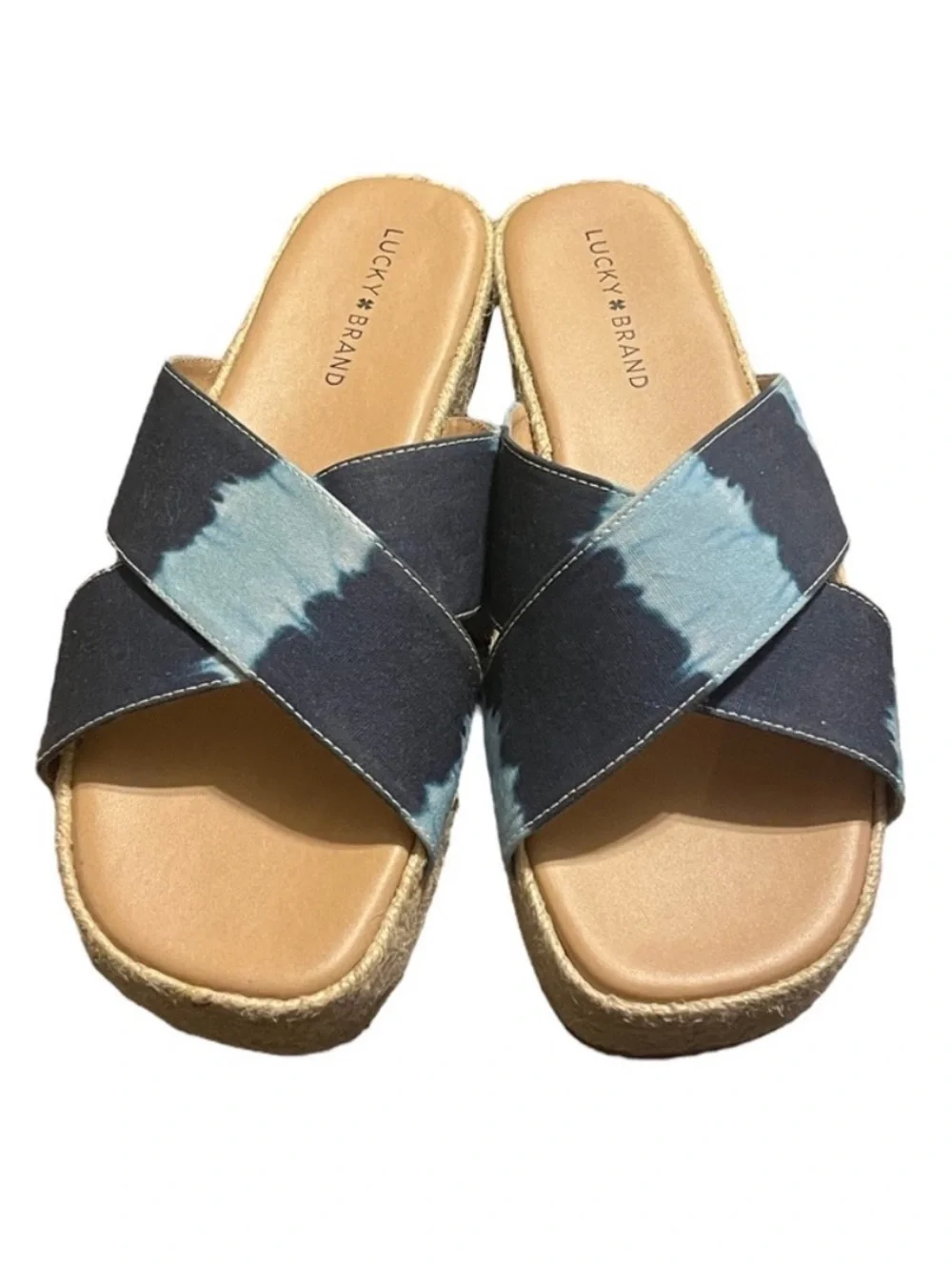 NWT ⛱️Lucky Brand - Blue Gayte Denim Slide Espadrille Sandals - 9.5